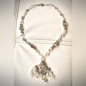 Stunning Vintage Aurora Borealis Crystal Bead Tassel Necklace. 80 years old!